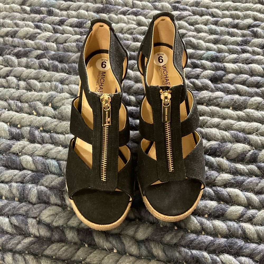 Black and tan Michael Kors wedges